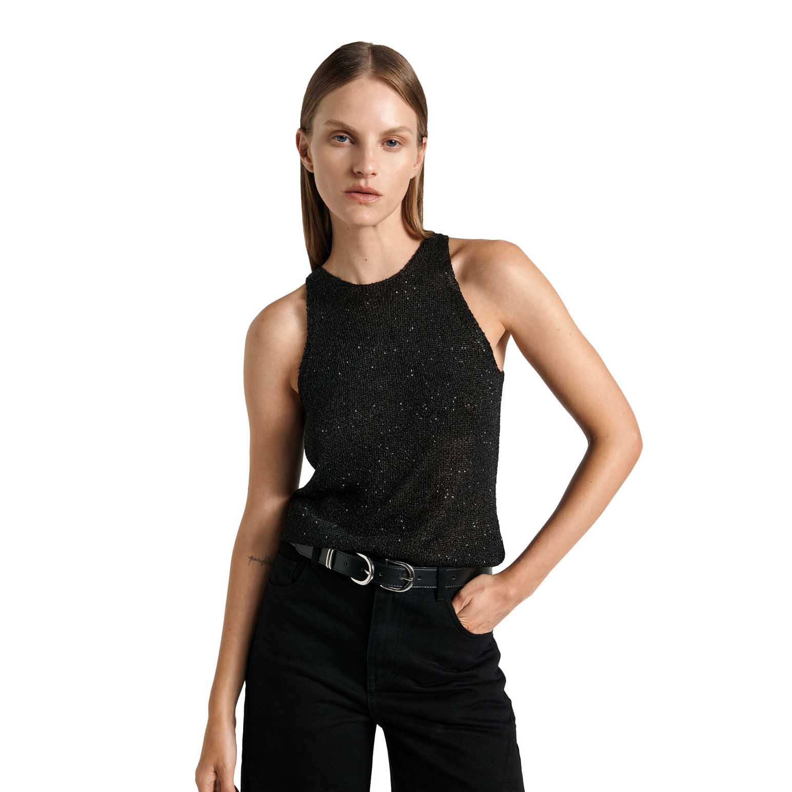 Cue Black Sequin Knit Tank